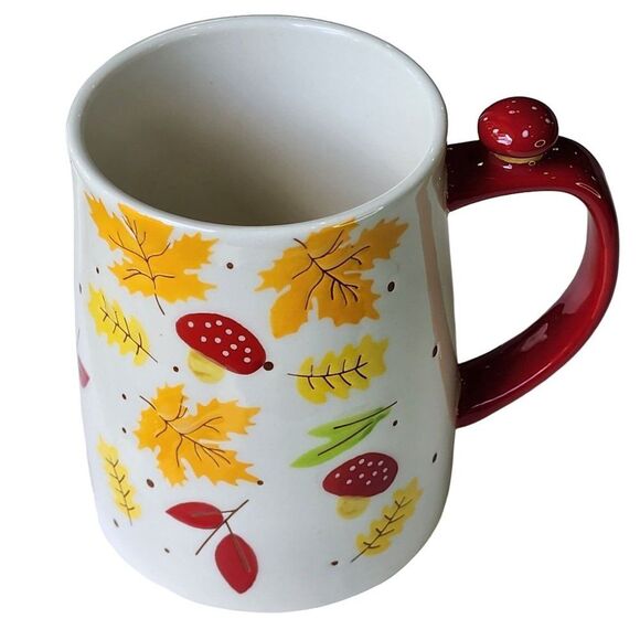 Lang Autumnal Ceramic Coffee Mug Set of 2 Mushrooms And Leaves Hand Painted 16oz - Picture 10 of 14